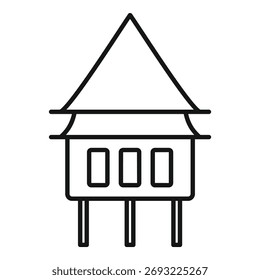 Simple line icon of a house on stilts, showing traditional asian architecture