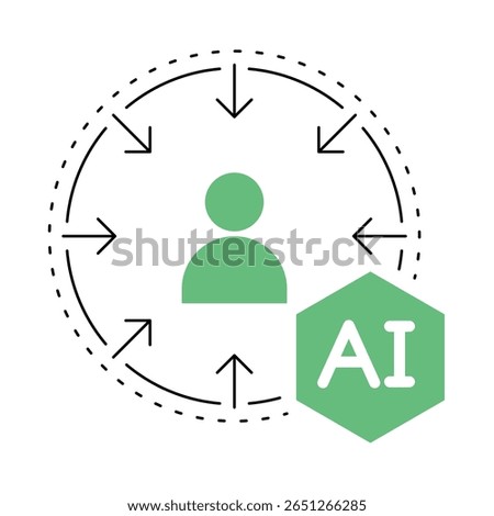 Simple line icon of Human Centric AI – Person and AI Representing AI Focused on Human Well-Being. Vector illustration.