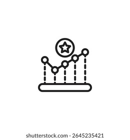 A simple line icon illustrating a graph with a rising trend, marked by connected circles, and a star in a circle at the peak, symbolizing excellence or top performance.