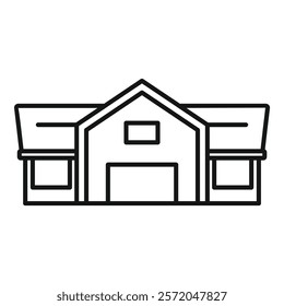 Simple line icon illustration of a farm building with a large garage door, perfect for agriculture and farming related designs