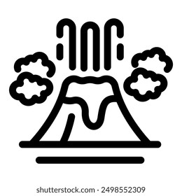Simple line icon illustration of a volcano erupting with smoke and magma