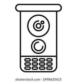 Simple line icon of an intercom system, featuring a speaker, microphone, and keypad