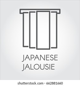 Simple line icon of Japanese jalousie. Label for home and office interior design concept, shop catalog, online shops and other projects. Logo in outline style. Vector label on a gray background