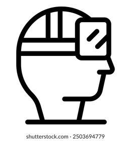 Simple line icon of a man wearing a virtual reality headset, representing the concept of metaverse