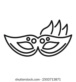 Simple line icon of a mardi gras mask with feathers, perfect for representing celebration and festivals