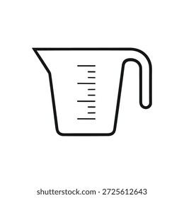 Taza de medición de icono de línea simple; vaso de líquido de cocina; contorno de herramienta de horneado; contenedor de escala de gradiente; símbolo de Vector de volumen preciso.