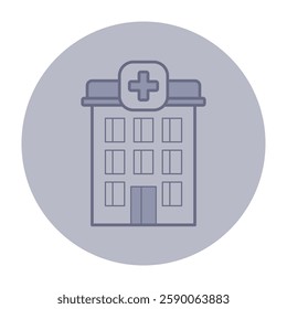 Simple line icon of medical facility. Building with cross symbol on roof. Health care services concept