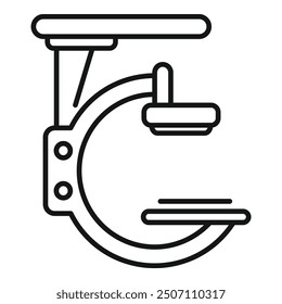 Simple line icon of a medical scanner with a flatbed for patients, typically used for x ray or ct scans