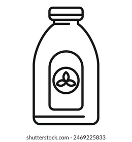 Simple line icon of a milk bottle with a hazard warning, symbolizing contaminated dairy