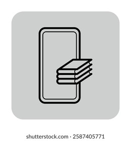 Simple line icon of mobile device alongside stacked books. Digital education and online learning, suitable for educational resources or technology concept