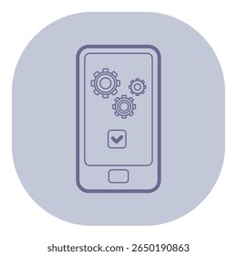 Ícone de linha simples de dispositivo móvel com símbolos de engrenagem indicando configurações. Conceito de personalização e configuração de aplicativos e recursos móveis