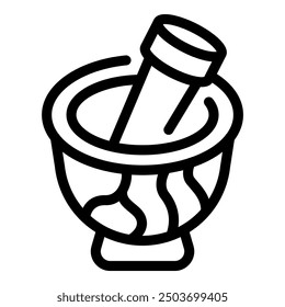 Simple line icon of a mortar and pestle, commonly used for grinding spices, herbs, and medicines