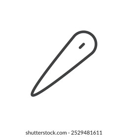 Simple line icon of a needle, symbolizing sewing or precision.