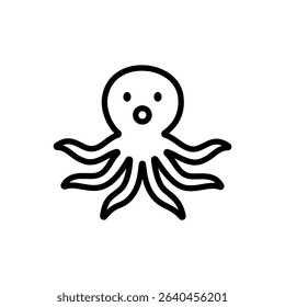 Simple line icon of an octopus, showcasing curved limbs and large head. Suitable for sea biology visuals, aquatic books, and marine-themed branding.
