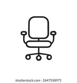 Simple line icon of an office chair. Suitable for workspace, furniture, business, and interior design. Includes high-resolution JPG preview.
