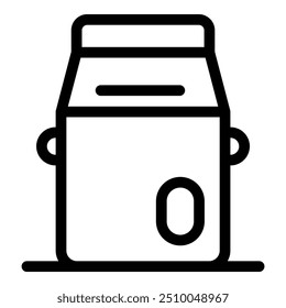 Icono de línea simple de un cartón de leche abierto de pie en un mostrador de la cocina
