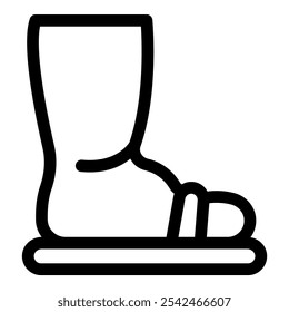 Simple line icon of an orthopedic boot being used for foot and ankle rehabilitation