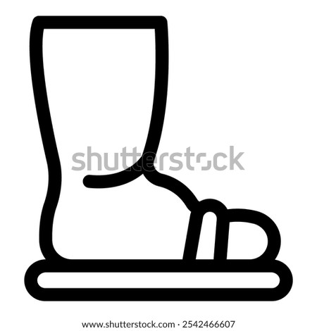 Simple line icon of an orthopedic boot being used for foot and ankle rehabilitation