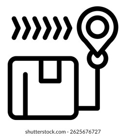 Simple line icon of a package being delivered to a location marked on a map