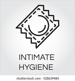 Simple line icon packing a condom. Intimate hygiene concept. Contour pictograph for websites, mobile apps and other design needs. Vector illustration in outline style