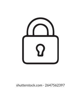 Ícone de linha simples de um cadeado. Adequado para segurança, privacidade, proteção e design de interface da Web. Inclui visualização JPG de alta resolução.

