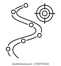Icono de línea simple de la ruta que conduce al destino de destino