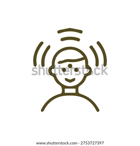 A simple line icon of a person with energy waves and a third eye symbol, representing consciousness, intuition, mindfulness, and sensory perception.