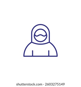 Simple line icon of a person wearing a hooded jacket.