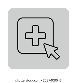 Simple line icon of plus symbol within square, indicating adding or increasing in medical context. Growth in healthcare concept