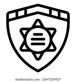 Simple line icon of a police badge, symbolizing law enforcement, security, and protection