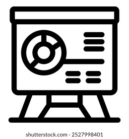 Einfaches Liniensymbol einer Präsentationstafel mit Tortendiagramm und Datenanalyse, perfekt für Geschäfts- und Marketingkonzepte