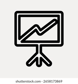 Ícone de linha simples de um quadro de apresentação com um gráfico. O quadro de apresentação mostra um gráfico. Ideal para apresentações comerciais, financeiras ou educacionais. Vetor de ícone de interface do usuário.
