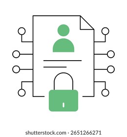 Simple line icon of Privacy – Shield and Lock Representing Protection of Personal Data in AI Systems. Vector illustration.