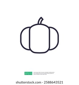 Simple Line Icon Of A Pumpkin In Monochrome Outline Style-Illustrative Design Featuring A Smooth Round Shape-Symbol Of Fall Harvest Season-Vector Illustration Of A Pumpkin-Perfect