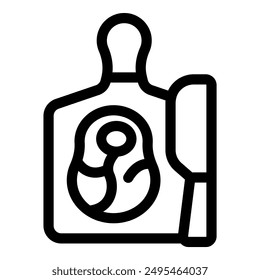 Icono de línea simple de un filete crudo en una tabla de cortar con un cuchillo de carnicero, perfecto para Sitios web y App relacionados con la comida y la cocina