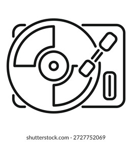 Icono de línea simple de un reproductor de discos que reproduce un disco de vinilo