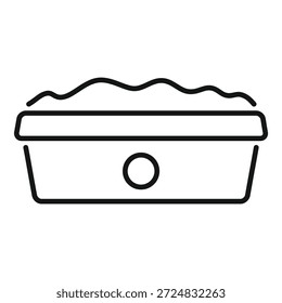 Simples ícone de linha de um recipiente de plástico retangular preenchido com comida e pronto para entrega