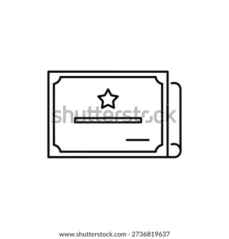 Simple line icon representing a certificate awarded, ideal for education, achievement, recognition, and professional accomplishment on white background.