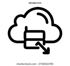 A simple line icon representing cloud data transfer with an upload or download process.