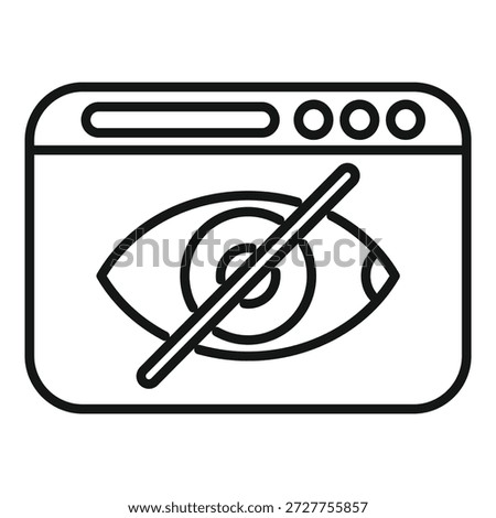 Simple line icon representing a crossed eye symbolizing a hidden tab inside a web browser window
