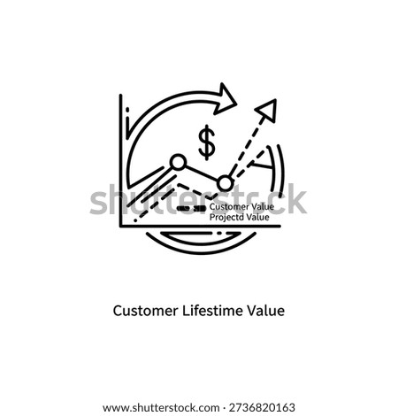 Simple line icon representing customer lifetime value on white background, ideal for CRM, marketing, and business analytics visuals.