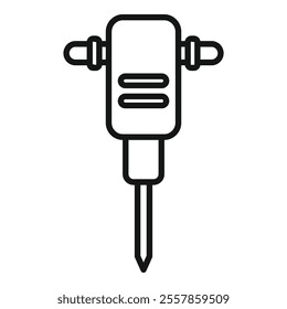 Simple line icon representing a jackhammer, a tool used in construction and demolition for breaking up concrete and asphalt