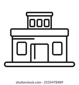 Icono de línea simple que representa un edificio moderno, perfecto para proyectos relacionados con la arquitectura, la planificación urbana y los bienes raíces