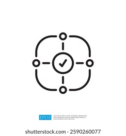 a simple line icon representing a network or system with a checkmark at the center, symbolizing validation or approval within a connected structure.