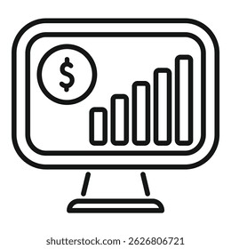 Simple line icon representing positive financial results on a computer screen