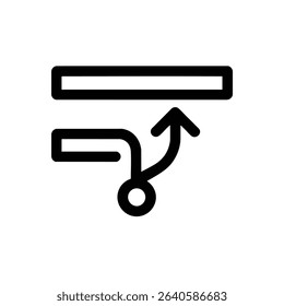 A simple line icon representing a pull request, with an arrow moving from one branch to another to indicate a merge proposal.