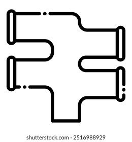 Un icono de línea simple que representa una conexión en T, una conexión de tubería utilizada para conectar tres tuberías juntas.