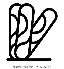 Simple line icon representing three fresh baguettes arranged on a surface, creating a v shaped composition