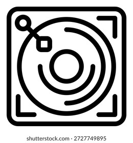 Icono de línea simple que representa un tocadiscos, perfecto para música y diseños temáticos de audio