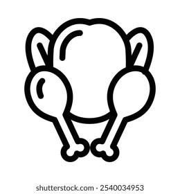 Simple line icon of a roasted chicken with wings and drumsticks, perfect for food or dinner concepts. Vector illustration. Editable stroke.